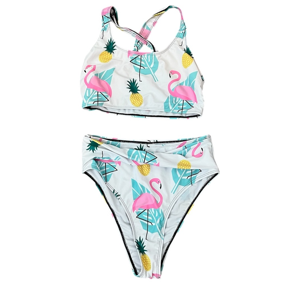 BOUTIQUE White Tropical Flamingo Print Bikini